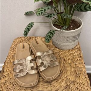 Sam Edelman Gold Leather Sandals Slides Size 8